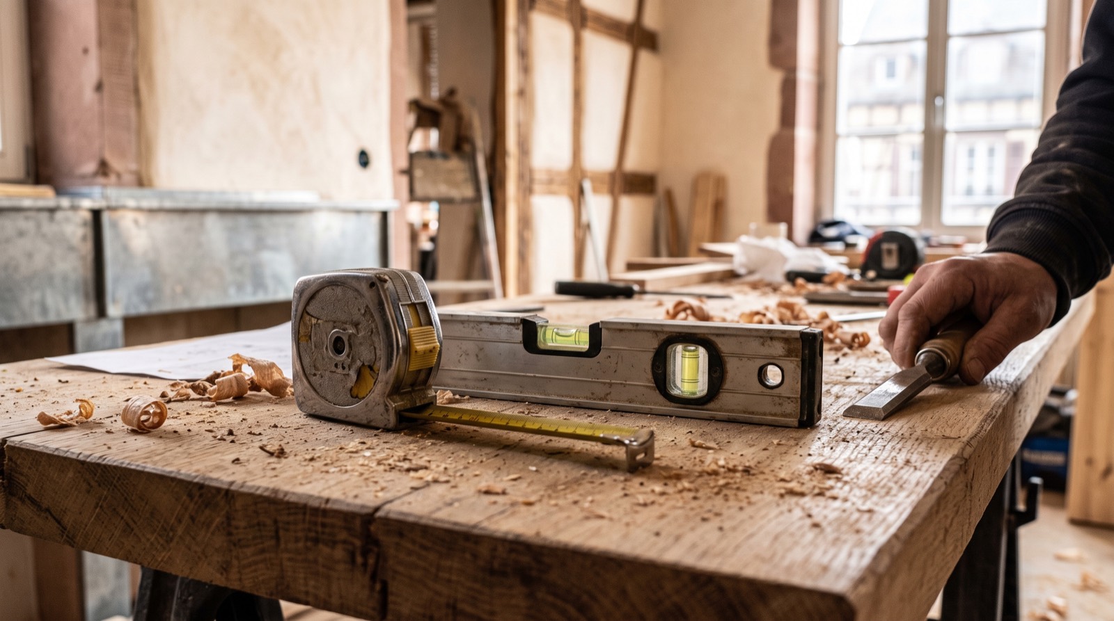 Le relevé se fait avec les mêmes outils que ceux qui serviront ensuite au chantier.