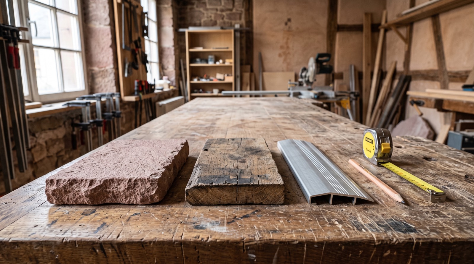 Les matériaux d'origine, pierre de grès et bois de pan de bois, guident la solution technique.