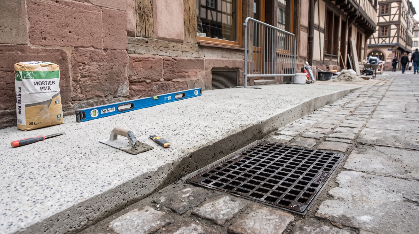 Le raccord entre la rampe et le trottoir conditionne l'écoulement de l'eau.